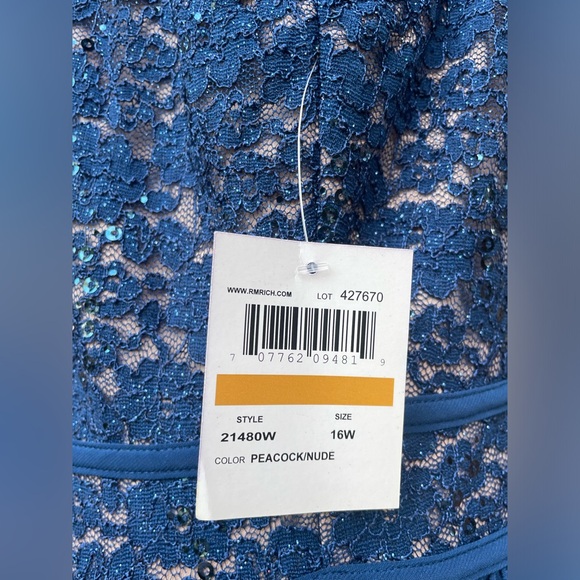 NW Woman Plus Size  16W Peacock Nude Blue  Gown Dress Sequins Sleeveless NWT - Picture 5 of 13